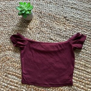 Elegant Burgundy Off-Shoulder Crop Top